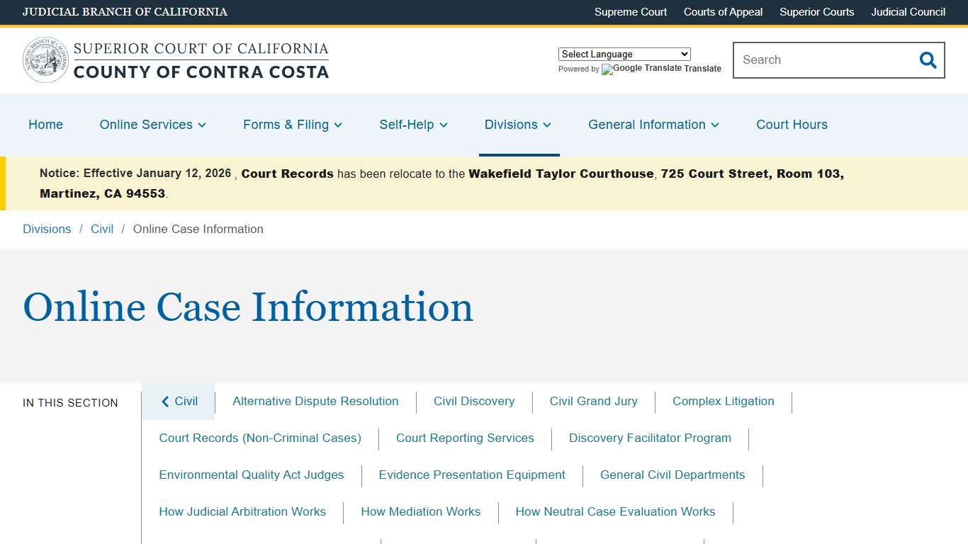 Online Case Information | Superior Court of California | County of Contra Costa