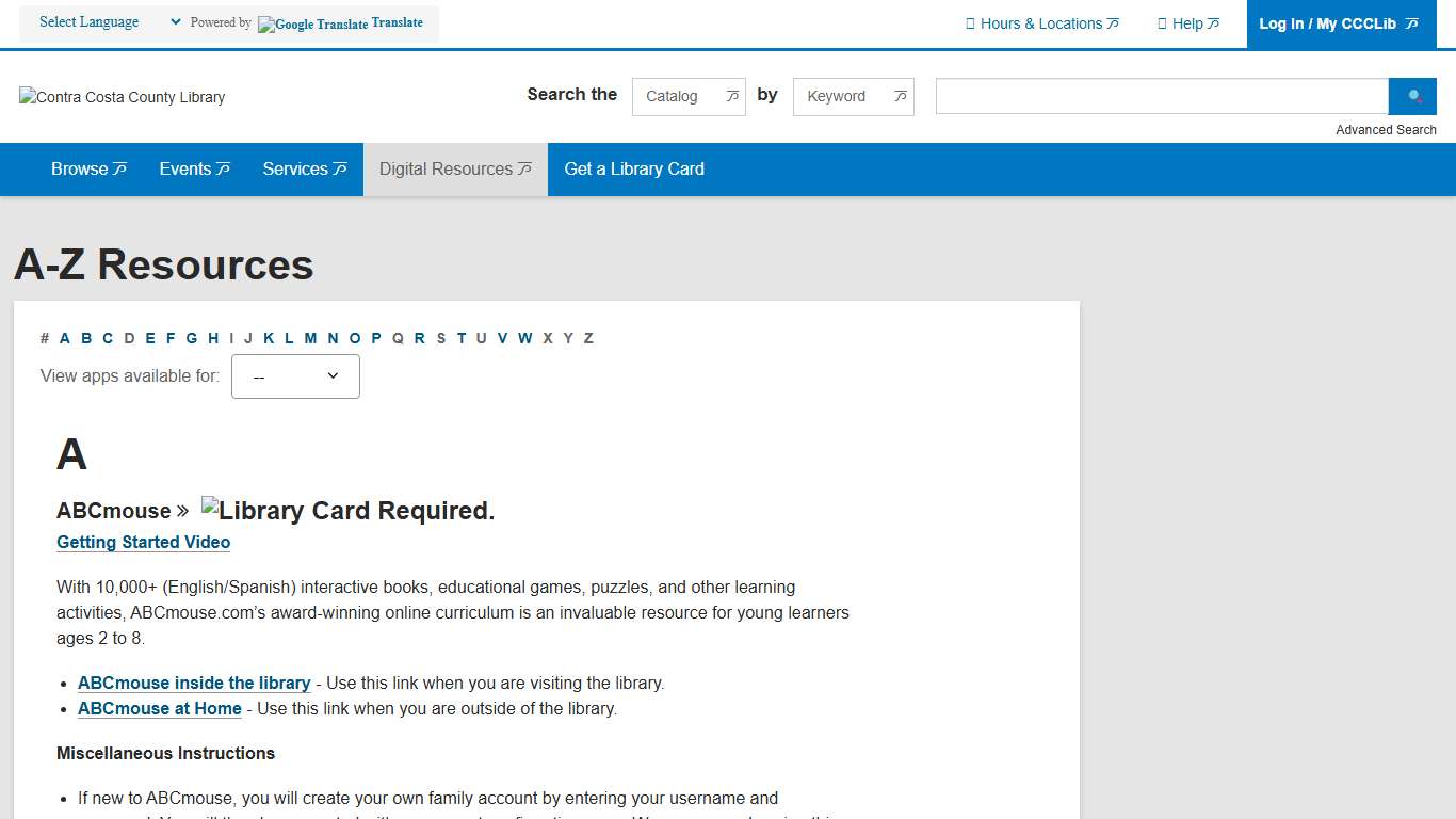 A-Z Resources | Contra Costa County Library